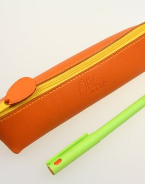 Trousse stylos maquillage cuir maroquinerie Lyon orange