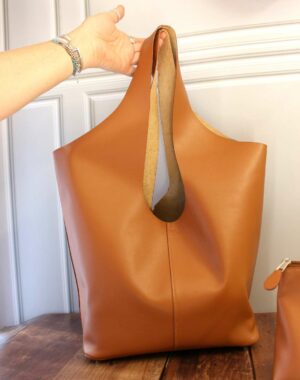 Sac cabas en cuir Camel lisse et souple
