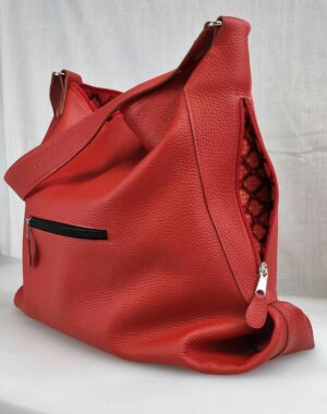 Grand sac à main fourre-tout en cuir rouge, fabriqué en France